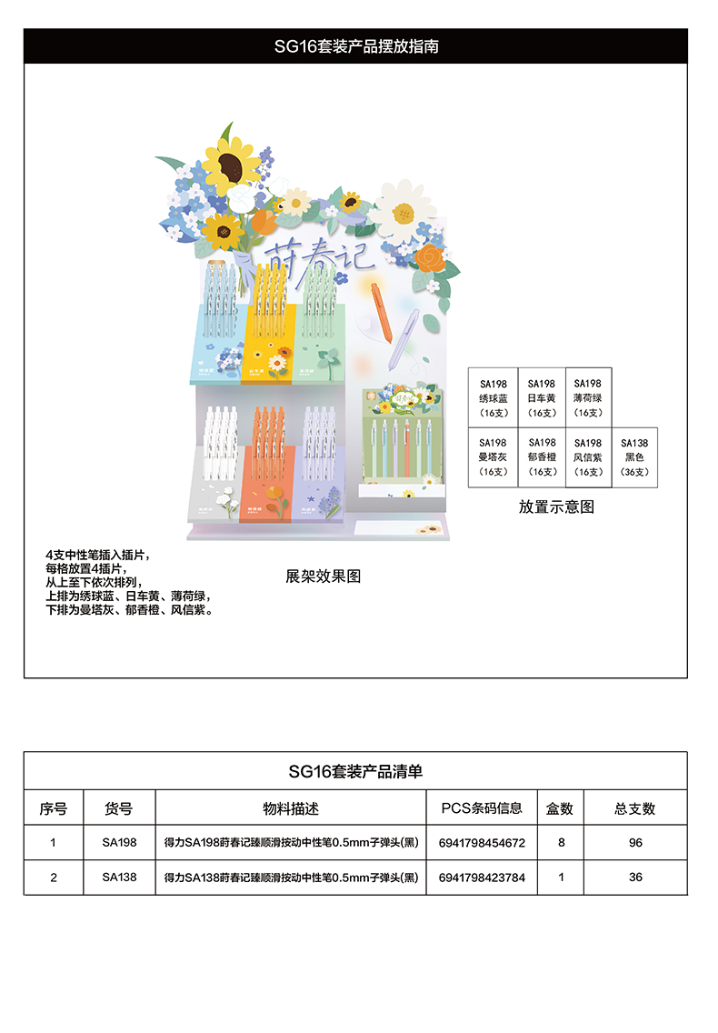 得力SG16蒔春記按動(dòng)中性筆套裝(黑)(1套/件)