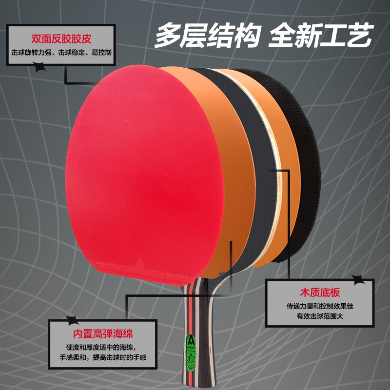 安格耐特FH210三星乒乓球拍(橫拍)(2個(gè)/付)(帶三球)(紅+黑)(付)