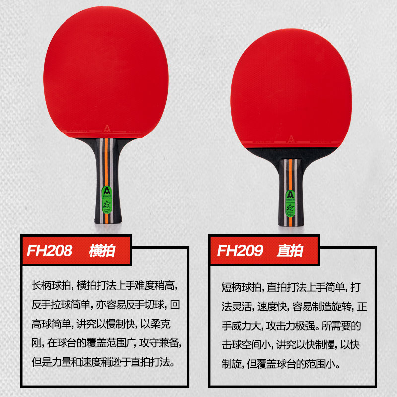 安格耐特FH208二星乒乓球拍(橫拍)(2個/付)(帶三球)(紅+黑)(付)