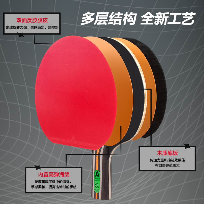 安格耐特FH209二星乒乓球拍(直拍)(2個(gè)/付)(帶三球)(紅+黑)(付)