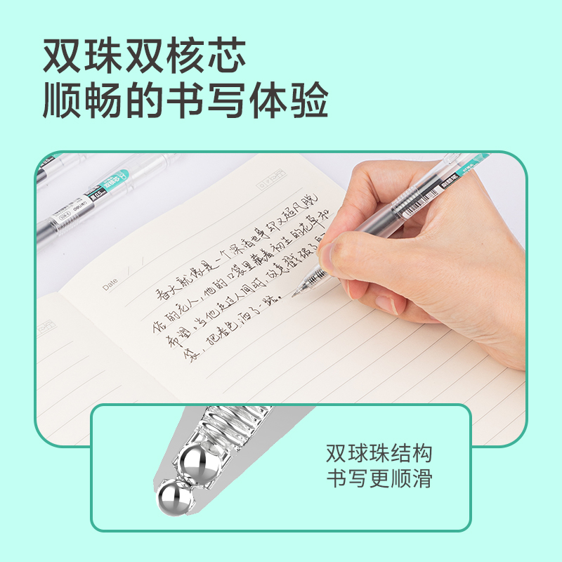 得力S08-E速干按動(dòng)學(xué)生中性筆0.5mm雙珠ST頭(黑)(支)
