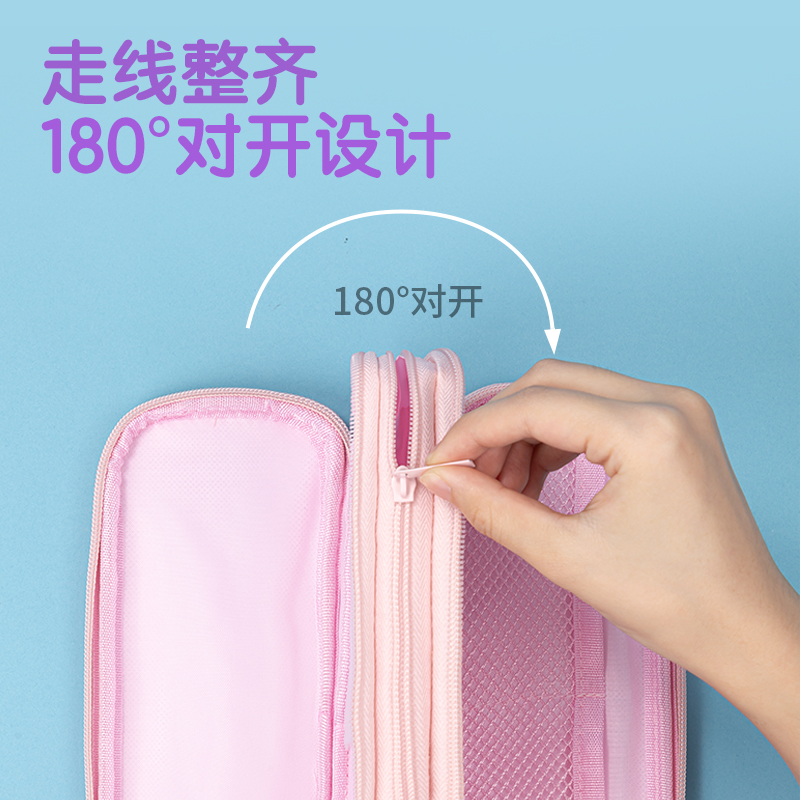 得力66667A微風(fēng)嵐語三拉鏈多用途筆袋(粉-微風(fēng)嵐語)(個)