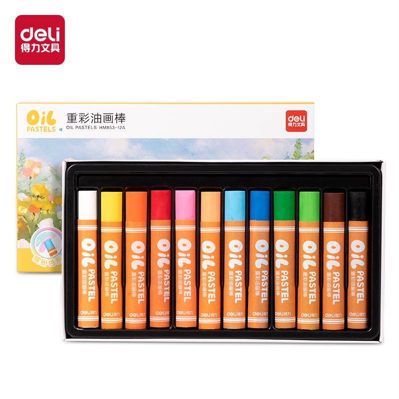 得力HM853-12A圓桿基礎(chǔ)款重彩油畫(huà)棒(繽紛色)(12色/盒)