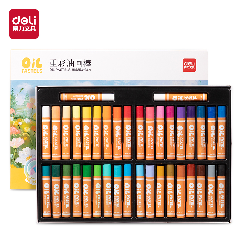 得力HM853-36A圓桿基礎(chǔ)款重彩油畫(huà)棒(繽紛色)(36色/盒)