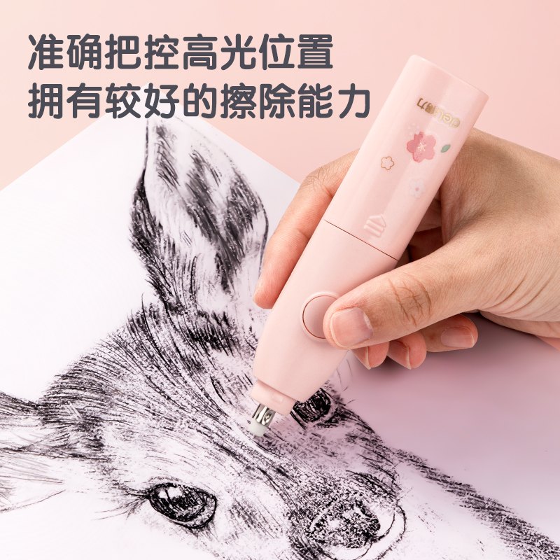 得力68918A古風(fēng)女孩電動文具套裝(櫻花粉)(盒)