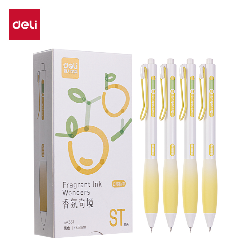 得力SA361香味按動IP中性筆0.5mm(黑)ST頭(日落柚海)(支)
