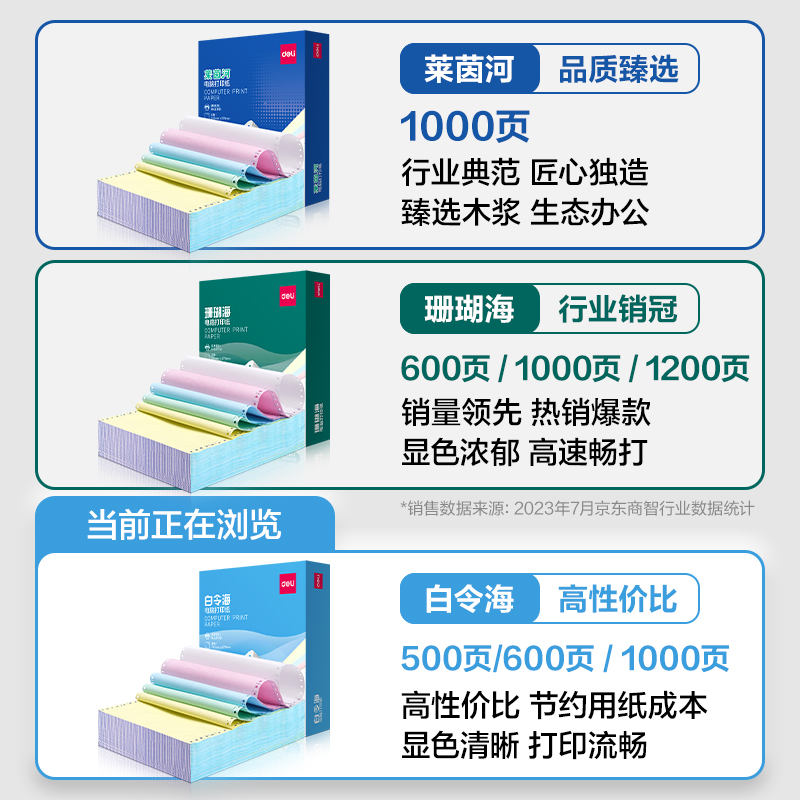 得力白令海BLH241-3電腦打印紙(1/2CS彩色撕邊)(500頁(yè)/盒)