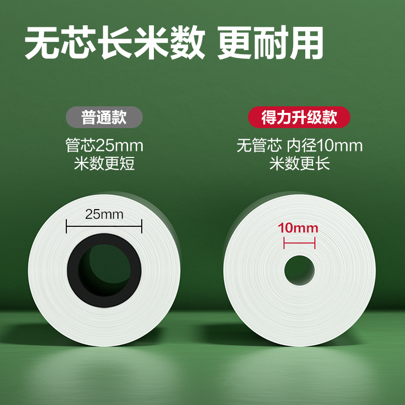 得力ZS164白令海無(wú)管芯收銀紙57*50型25米(混)(100卷/箱)
