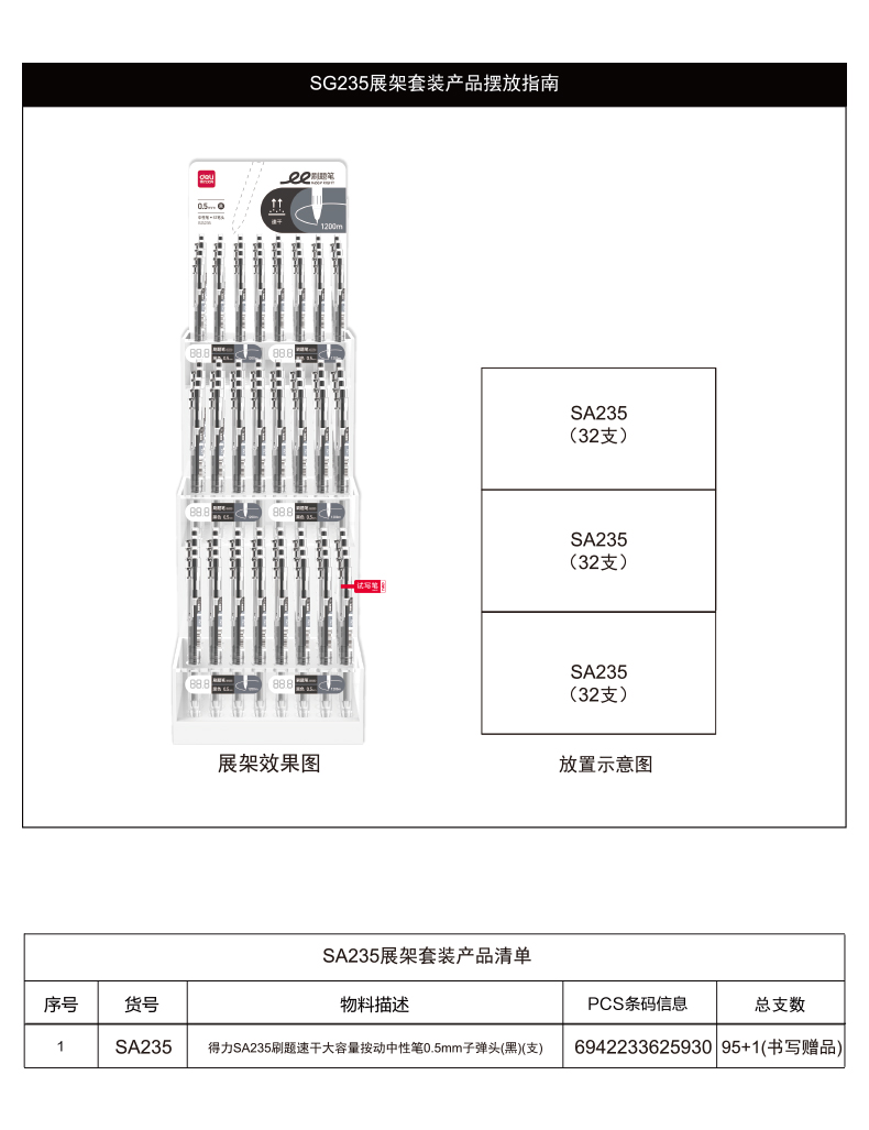 得力SG235刷題速干大容量按動(dòng)中性筆套裝(黑)(套)