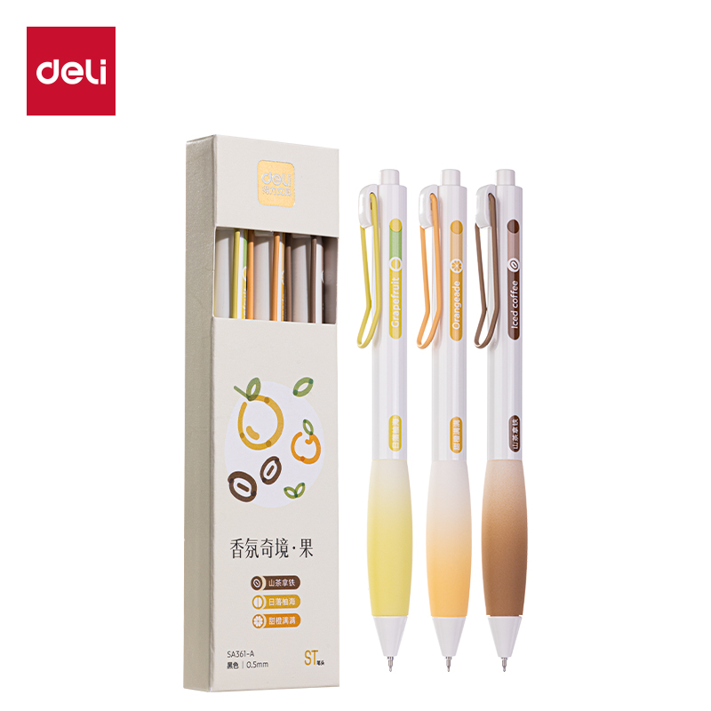得力SA361-A香味按動IP中性筆(香氛奇境果)0.5mmST頭(黑)(盒)