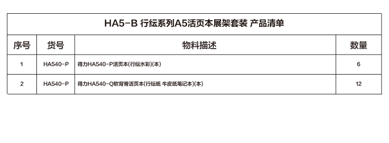 得力HA5-B行紜系列A5活頁(yè)本展架套裝(混)(套)