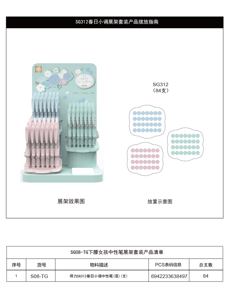 得力SG312插畫系列速干按動中性筆套裝(黑)(2套/箱)