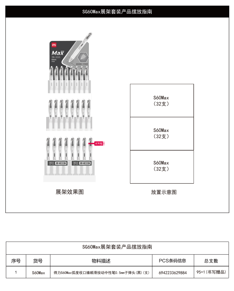得力SG60Max弧度收口臻順滑按動中性筆套裝(黑)(4套/件)