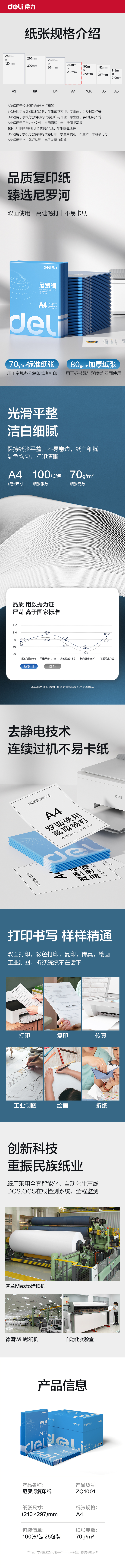 得力ZQ1001尼羅河復(fù)印紙70g-A4-100頁/包-25包(混)(包)