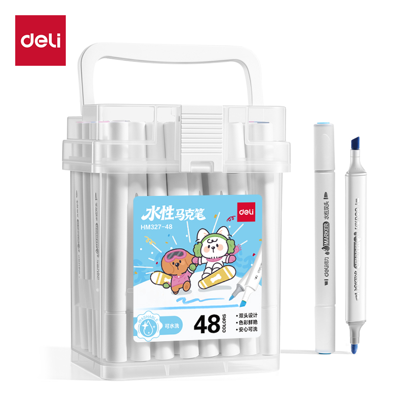 得力HM327-48PP筒裝三角桿水性馬克筆(混)(48色/筒)