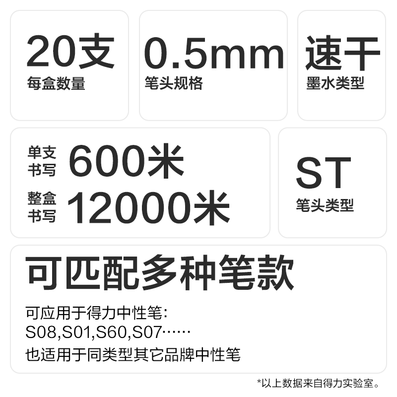 得力SE193速干擴容按動筆芯ST筆頭(黑)(20支芯/盒)