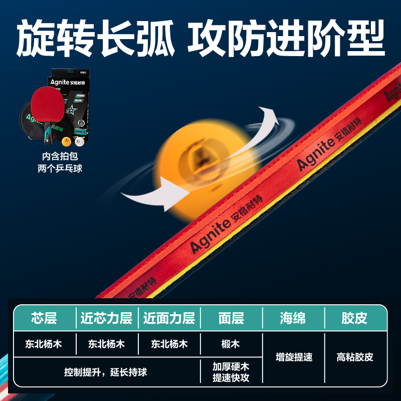 安格耐特FH253三星級乒乓球拍橫拍(單只裝)(混)(只)