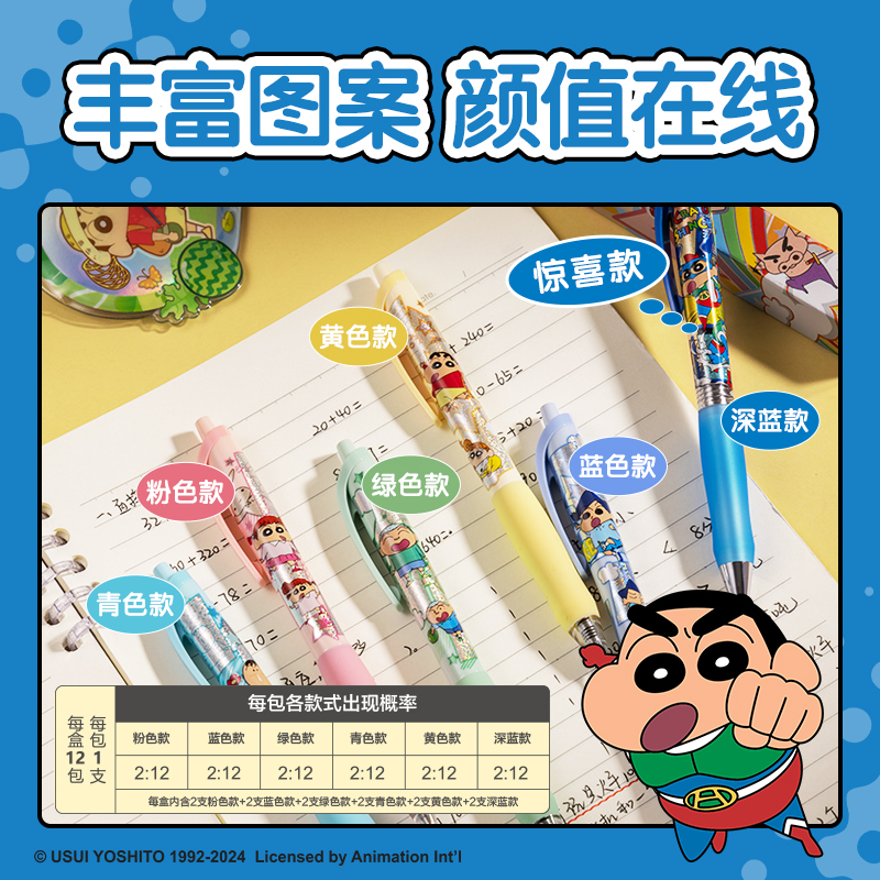 得力LB003蠟筆小新速干按動學(xué)生中性筆盲盒0.5mm尖錐頭(黑)(支)