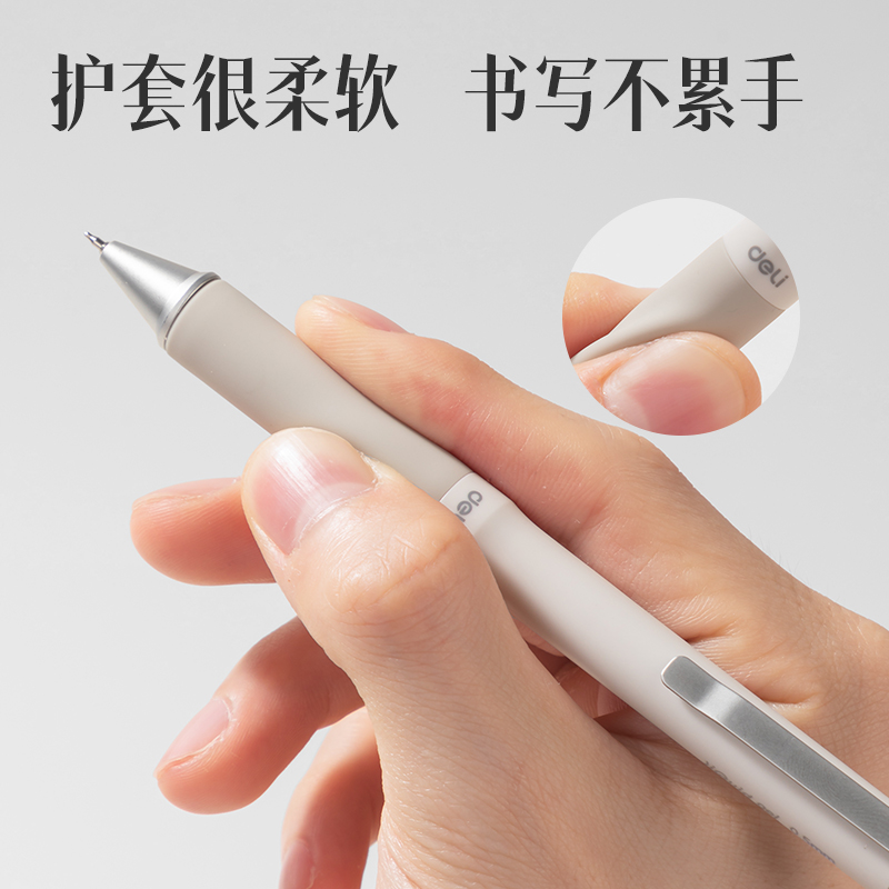 得力A99液態(tài)硅膠速干按動常規(guī)中性筆0.5mm雙球珠ST頭(黑)(支)