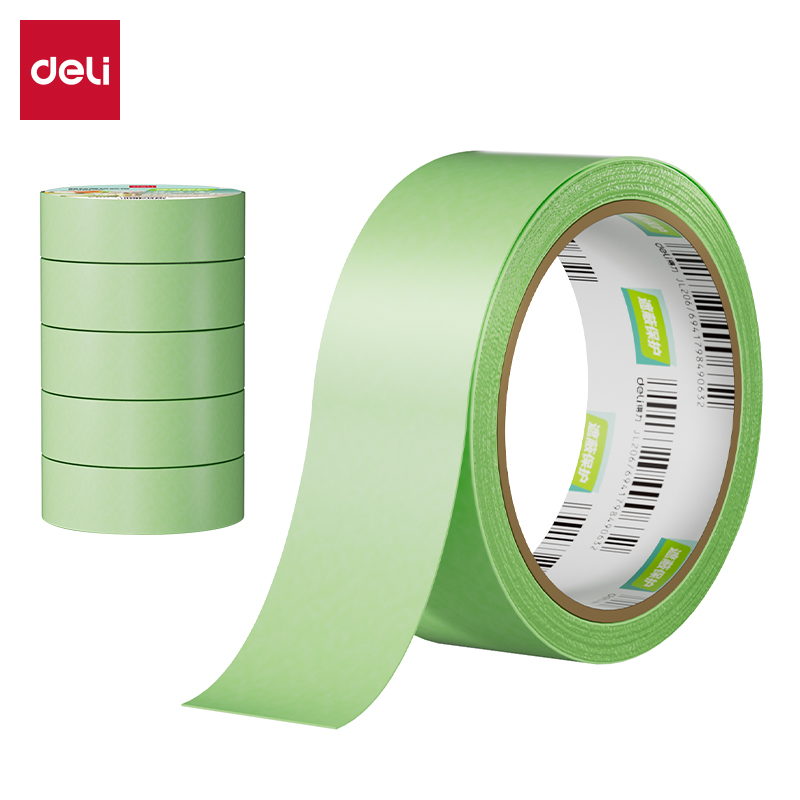 得力JL208弱粘美紋紙膠帶30mm*50y*110um(綠色)(5卷/筒)