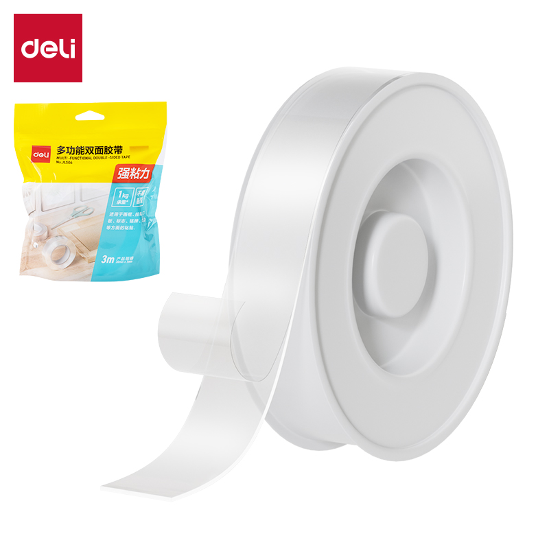得力JL506多功能雙面膠帶30mm*3m*1mm(透明)(1卷/袋)