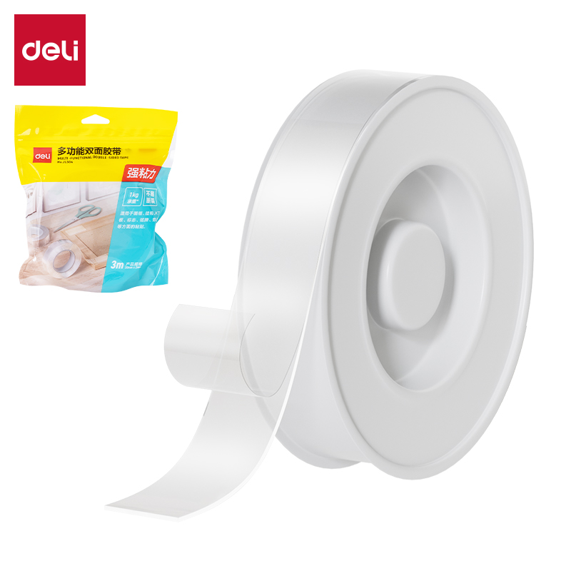 得力JL504多功能雙面膠帶30mm*3m*2mm(透明)(1卷/袋)