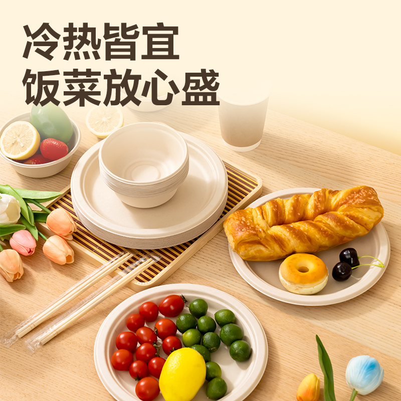 得力得心LL252一次性甘蔗漿餐盤(pán)(直徑23cm)(甘蔗漿本色)(20只/包)