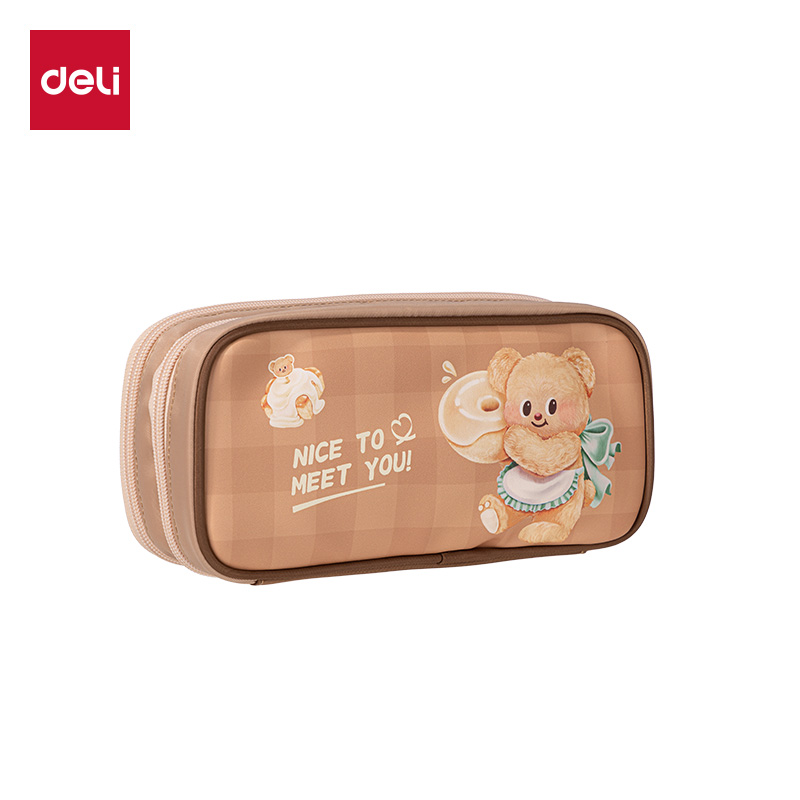 得力HY703黃油小熊多用途筆袋(棕)(個(gè))