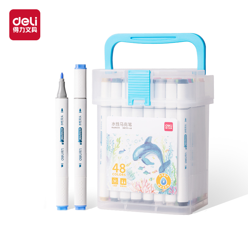 得力HM199-48 PP筒裝細(xì)三角桿水性馬克筆(混)(48色/筒)