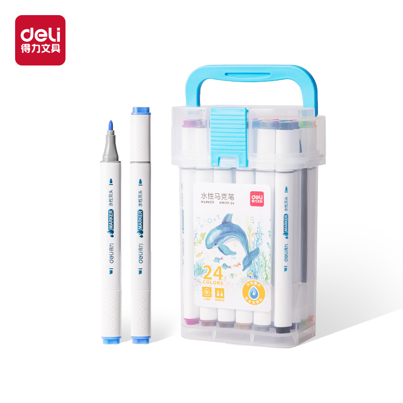 得力HM199-24 PP筒裝細(xì)三角桿水性馬克筆(混)(24色/筒)