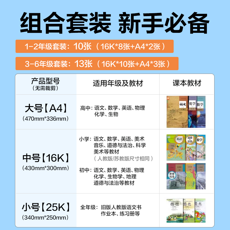 得力VM159-1年級(jí)小套裝1-2年級(jí)書膜