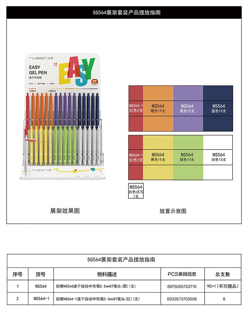 紐賽SG564速干中性筆套裝(混色)(97支/箱)