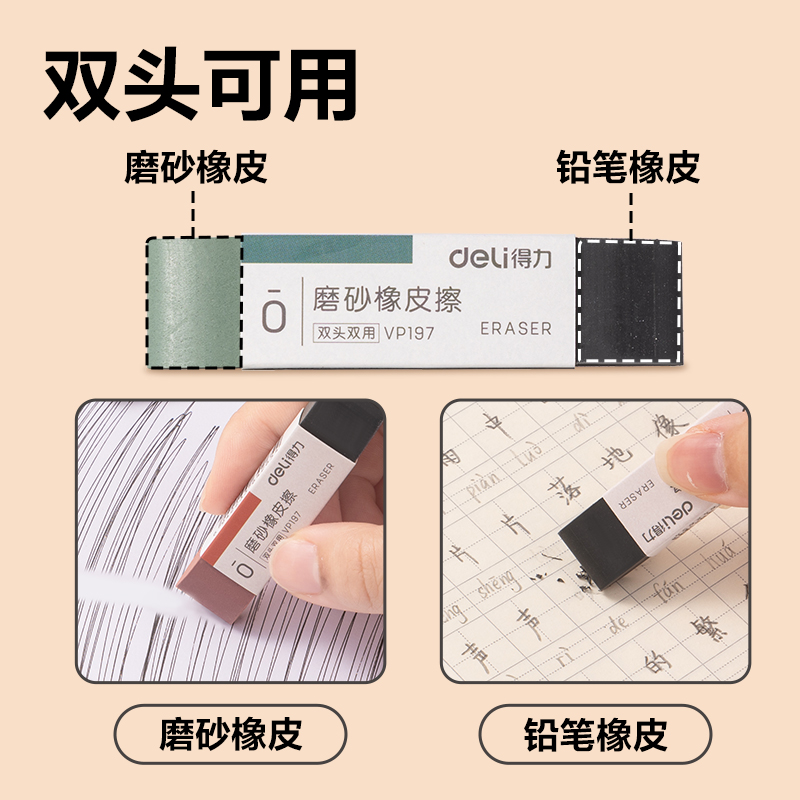 得力VP475五支裝磨砂橡皮擦(半砂)(混)(盒)