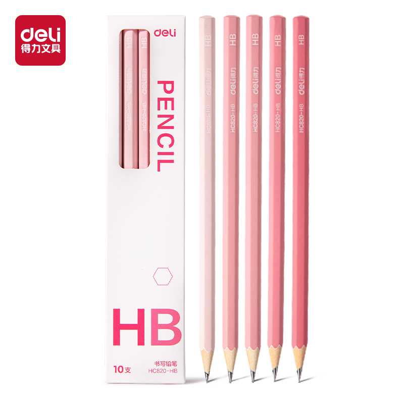 得力HC820-HB六角桿5色漸變書寫鉛筆HB(粉)(10支/盒)