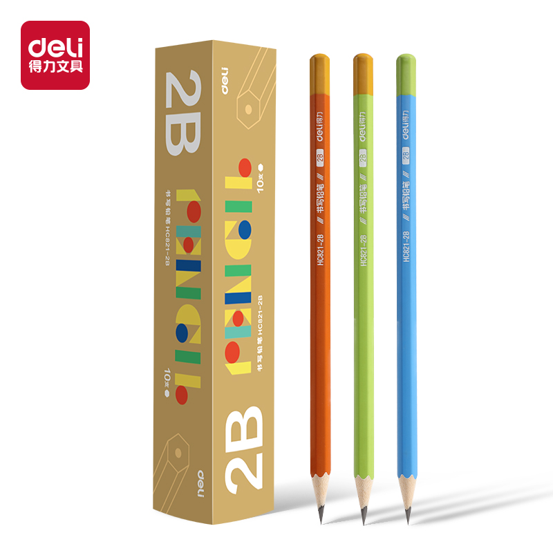 得力HC821-2B六角桿書寫鉛筆2B(混)(10支/盒)