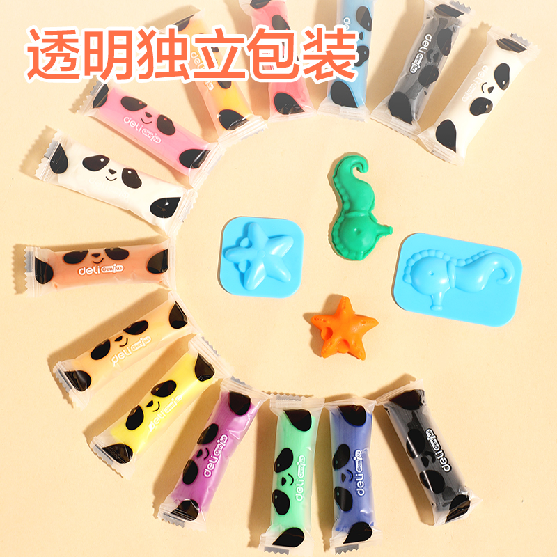 得力XM853-12熊貓系列桶裝彩泥12+2(混)(桶)