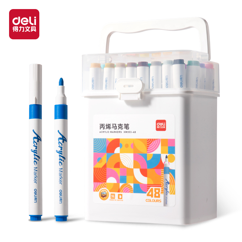 得力HM353-48_PP桶圓桿丙烯馬克筆(混)(48色/桶)