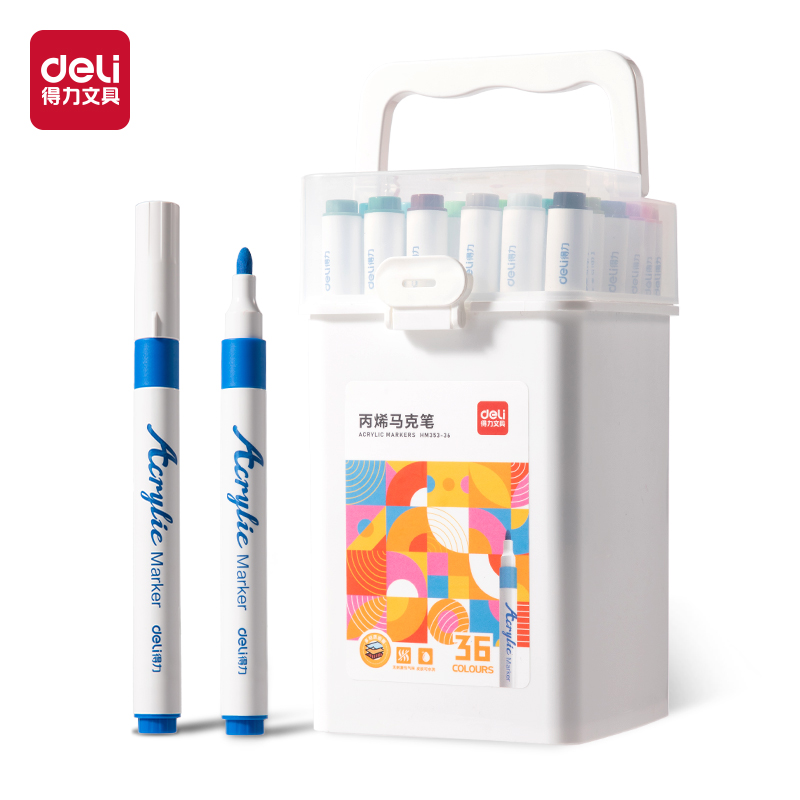 得力HM353-36_PP桶圓桿丙烯馬克筆(混)(36色/桶)