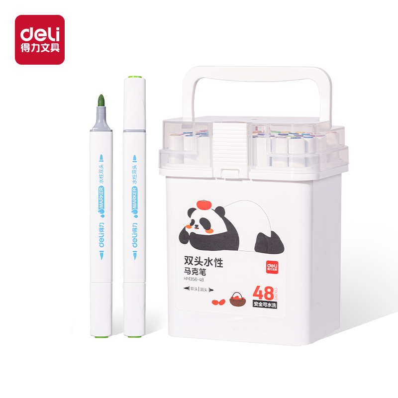 得力HM356-48_PP筒裝細(xì)三角桿軟頭水性馬克筆(混)(48色/筒)