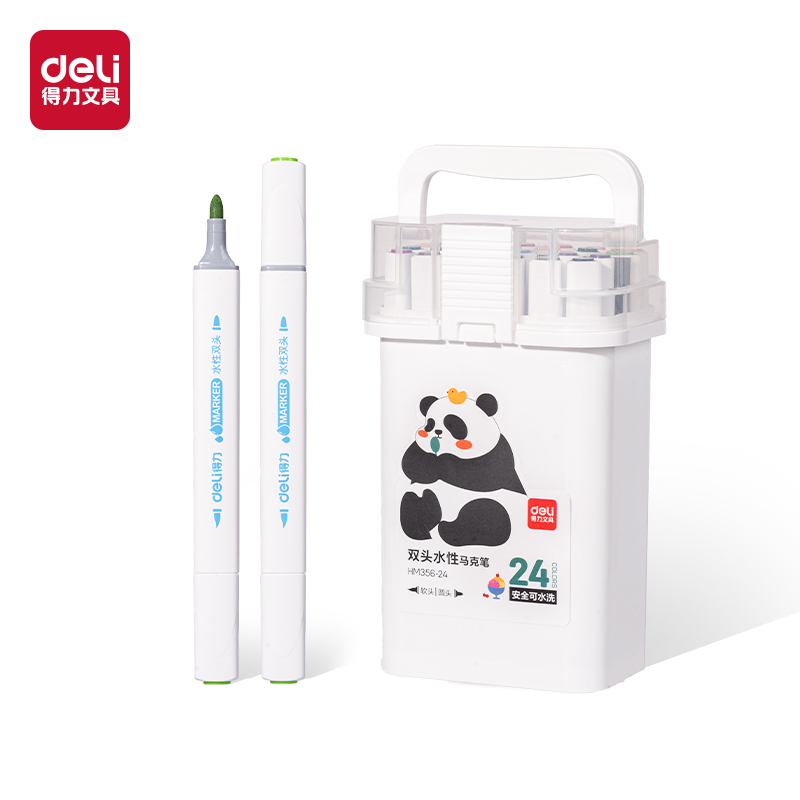 得力HM356-24_PP筒裝細(xì)三角桿軟頭水性馬克筆(混)(24色/筒)