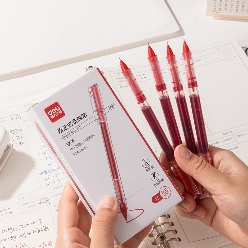得力SF855直液式走珠筆0.5mm全針管(紅)(支)