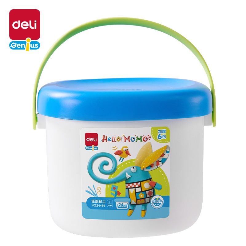 得力YC224-24小怪獸桶裝粘土24色+6包(混)(桶)