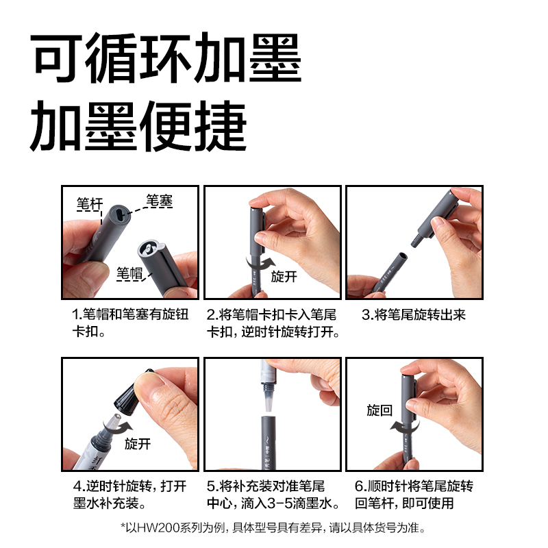 得力HW205纖秀筆專用補充墨水(黑)(支)
