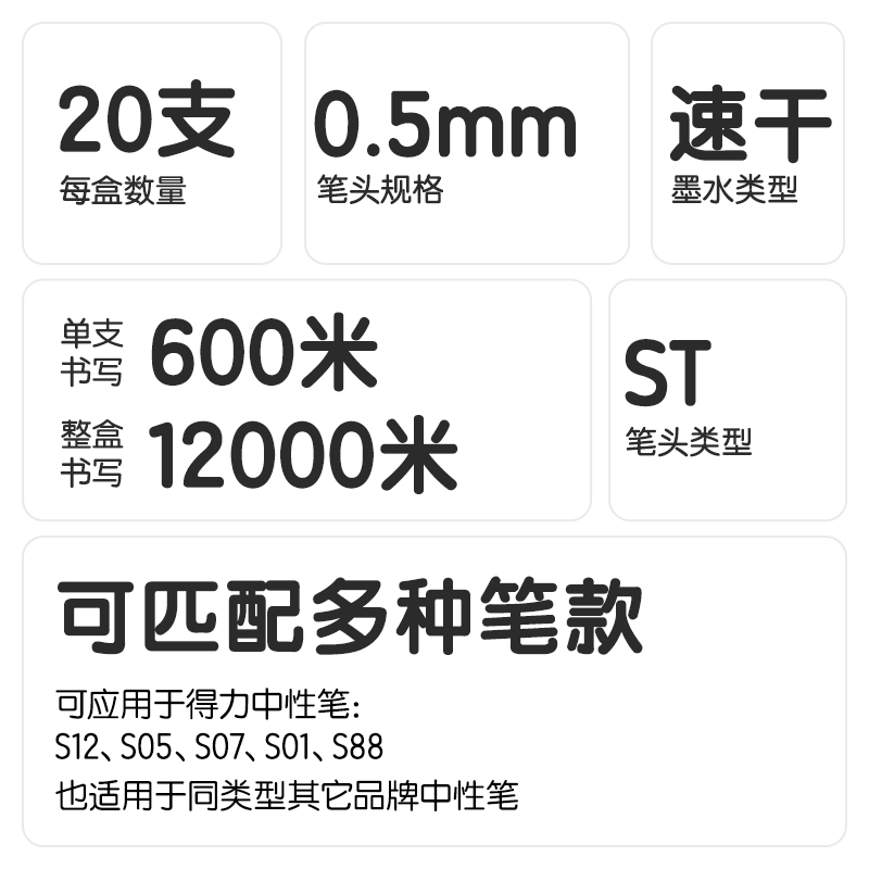 得力S888糾錯速干中性筆替芯0.5mm按動ST頭(紅)(支)