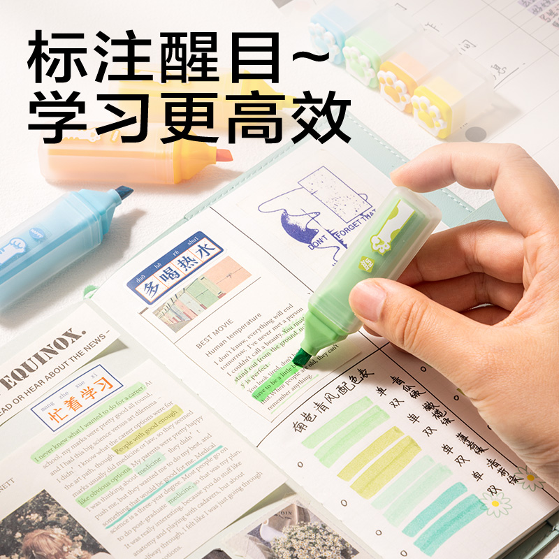 得力SK350三顧喵廬抗暈染熒光筆(混)(四支/盒)