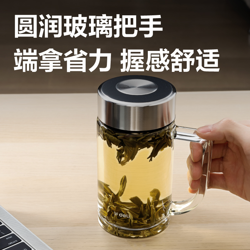 得力LL512單層玻璃杯500mL(黑色)(把手杯)(個)