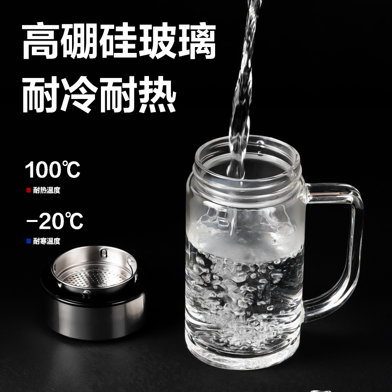 得力LL512單層玻璃杯500mL(黑色)(把手杯)(個)