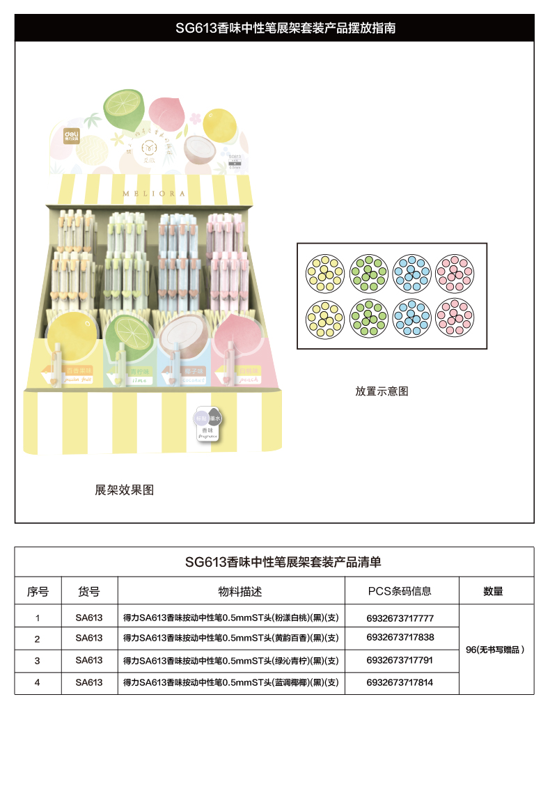 得力SG613香氛奇境按動(dòng)中性筆展架(黑)(96支/架)