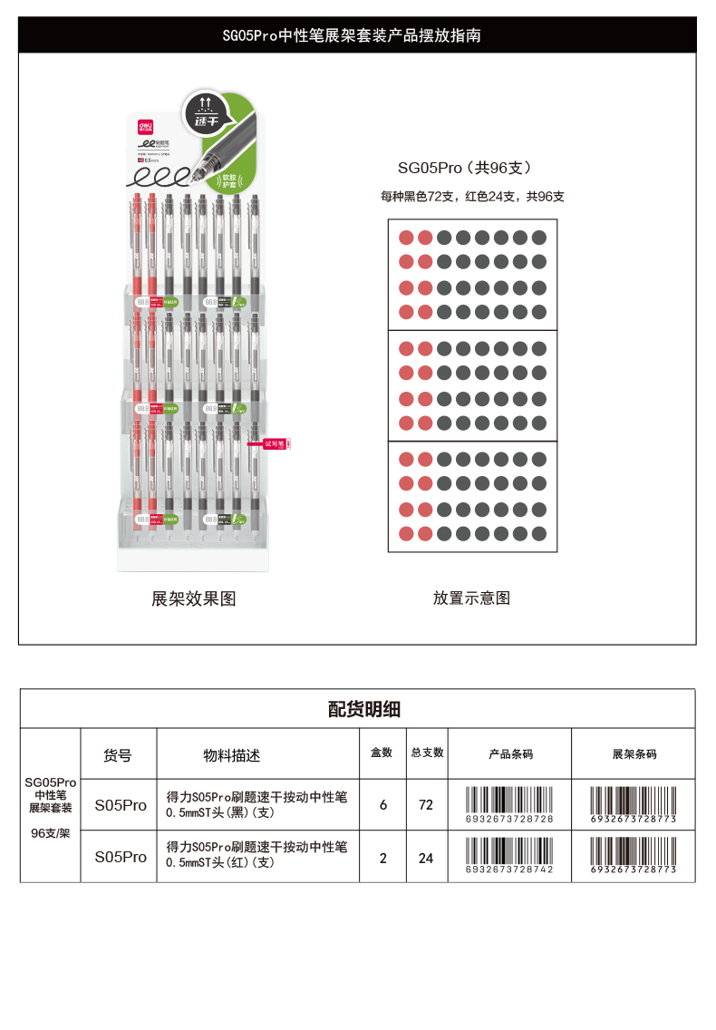 得力SG05Pro刷題速干按動中性展架(黑)(96支/架)