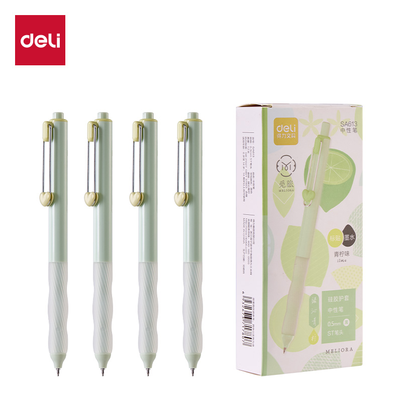 得力SA613香味按動(dòng)中性筆0.5mmST頭(綠沁青檸)(黑)(支)